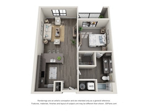 Floor plan for 1 bed, 1 bath, 810 sqft
